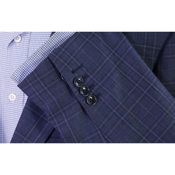 Custom Tailored Recent Men's Blazer Blue Checkered 2-Btn Sportcoat 44R - Picture 6 of 9